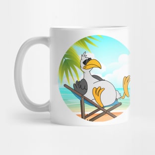 Seagull Chilling At Beach With Sunset Comic Style Mug